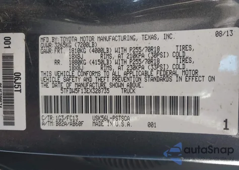 2014 Toyota Tundra Sr5 5.7L V8 из США, поврежденный, VIN 5TFDW5F13EX328735